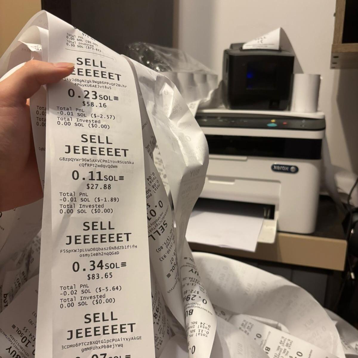 Printed Solana transaction receipt